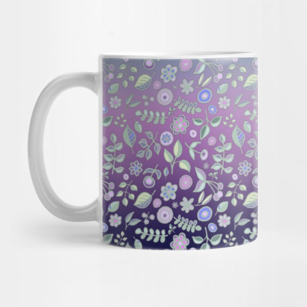 Ombre Nature Doodle Pattern in Navy & Purple by micklyn